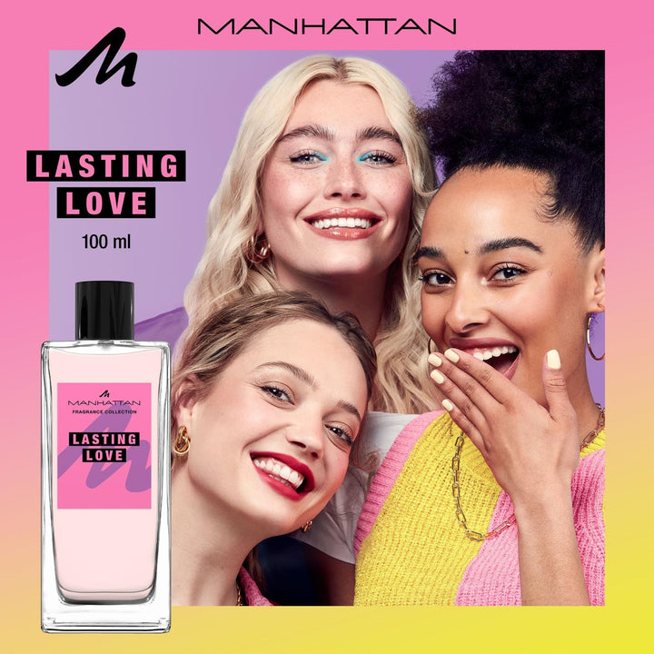 Manhattan Lasting Love Eau De Parfum, parfum floral de trandafir pentru femei cu coacăze negre, iasomie și mosc, 100 ml