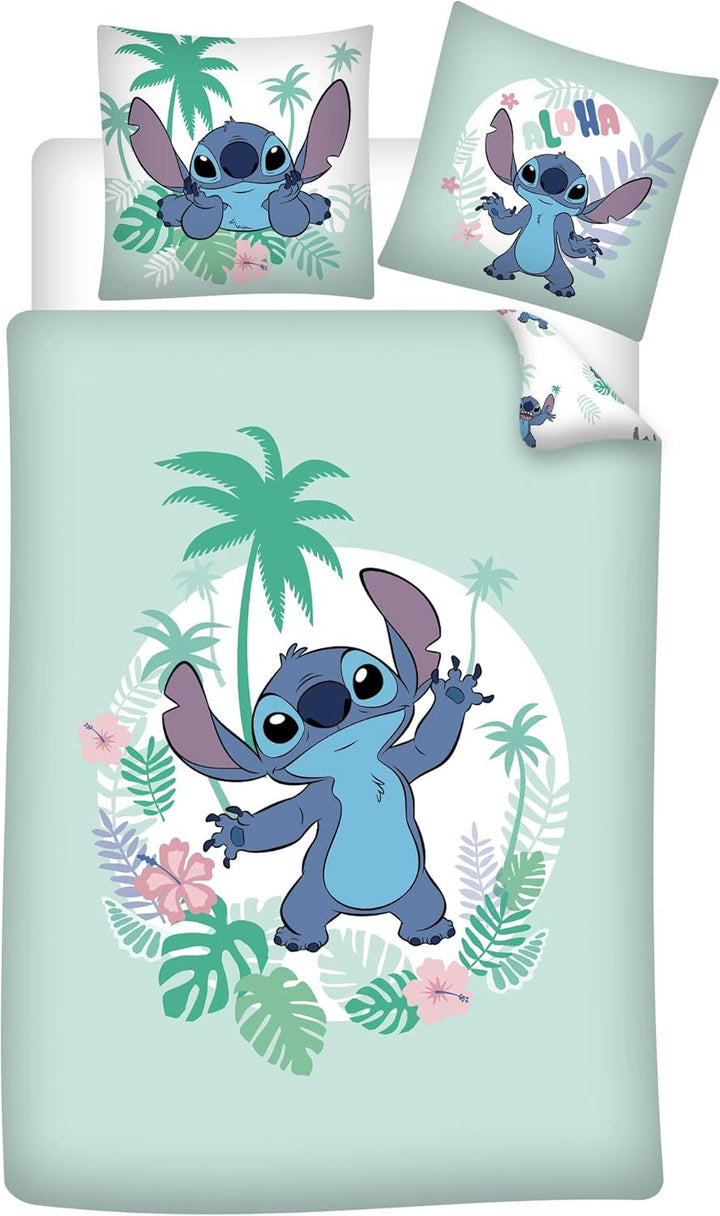 Stitch Kinder-Bettwäsche, Wendbarer Bettbezug 135 X 200 Cm + Kissenbezug 80 X 80 Cm, 100% Baumwolle