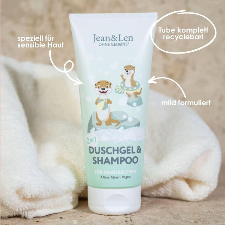 Jean & Len 2 in1, Gel de duș și șampon pentru copii sensibili, 200 ml