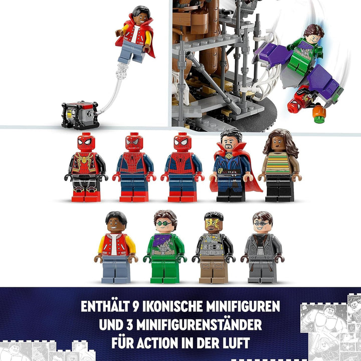 LEGO 76261 Marvel Spider-Man's Big Showdown, Spider-Man: No Way Home set cu 3 minifigurine Peter Parker plus Green Goblin, Electro, Sandman, Ned, Doctor Strange și MJ, model de colecție