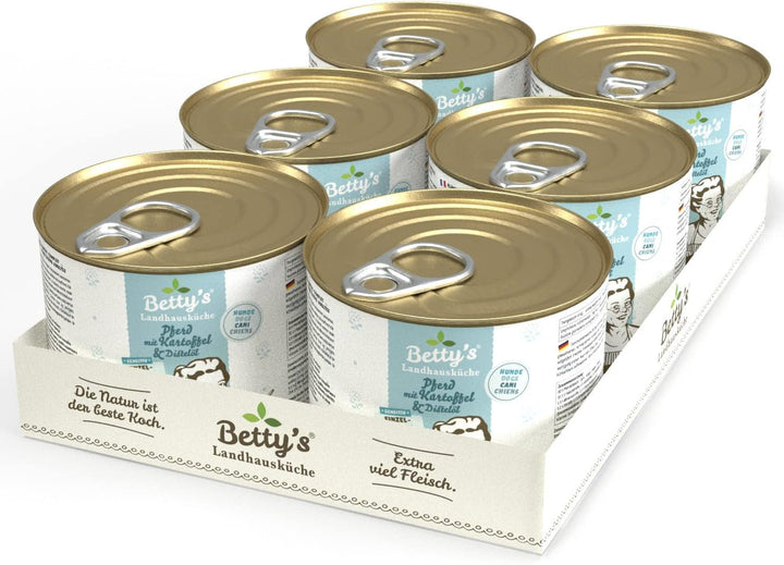Betty'S Landhausküche cutie de hrană umedă pentru pisici, Fără cereale, Cea mai bună calitate, Carne de înaltă calitate, Gently cooked, Potrivit pentru toate rasele de pisici, Pui și fazan cu ulei de borangic 6 X 200 G