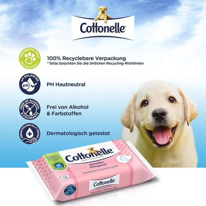 Șervețele umede, Sensitive Care - fără parfum, biodegradabilă, fără plastic, resigilabilă, pachet avantajos, 12 X 42 șervețele umede