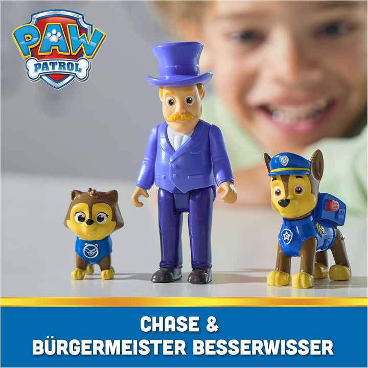 PAW PATROL Hero Pups - Set de figurine de acțiune cu 1 figurină de câine Chase, 1 figurină de pisică chaos și 1 figurină de primar know-it-all, jucărie potrivită pentru copii cu vârsta de peste 3 ani