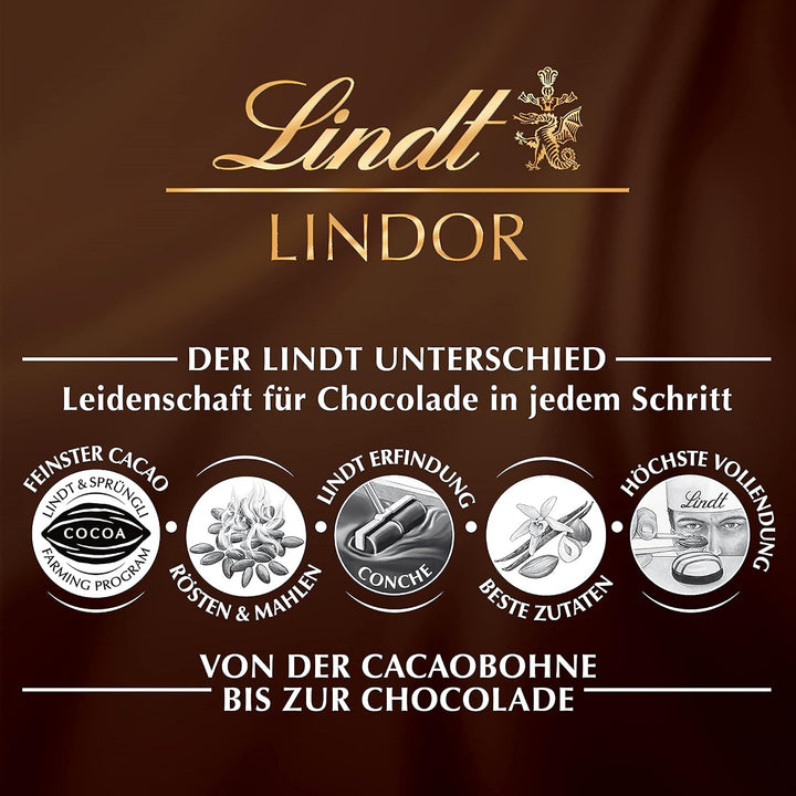 Lindt Schokolade LINDOR Mischung | 137 G Beutel | Ca. 10 Kugeln Mit Zartschmelzender Füllung in Den Sorten Milch, Dunkel 60%, Weiß, Haselnuss | Pralinen-Geschenk| Geschenk