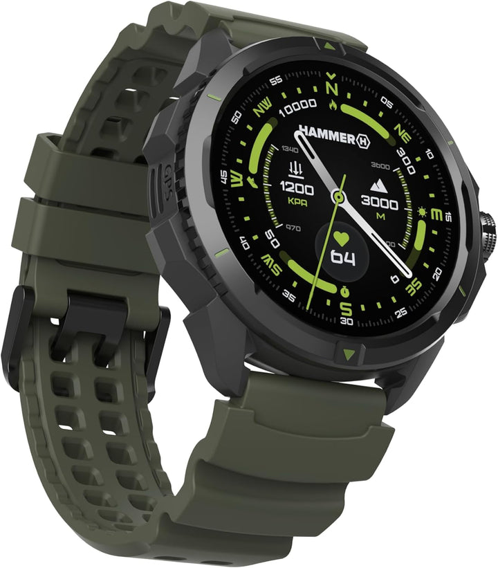 Hammer Watch 2 Military Edition, GPS, ecran AMOLED Gorilla Glass de 1,5 inch, baterie mare de 530 mah până la 15 zile de funcționare la o singură încărcare, rezistență 5 ATM, buton SOS, lanternă LED