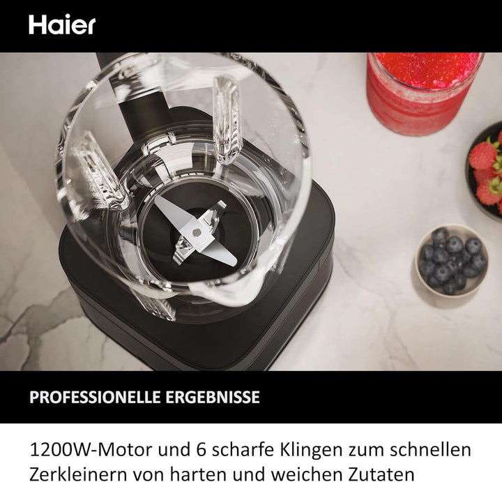 Haier Mixer Mit Ice-Crush-Funktion & Smoothie Maker, 1200W I Standmixer Mit 1,7L Glasbehälter & 0,6L To-Go-Flasche I Selbstreinigungsfunktion, Spülmaschinenfest & 5 Geschwindigkeiten [Serie 5-HBL5B2]