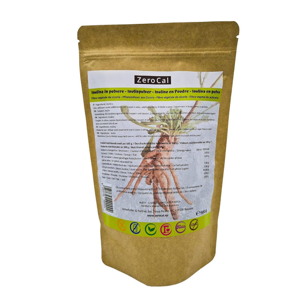 Zerocal - Inulin Pulver Aus Der Chicorée-Wurzel 500 G | Inulin Mit Hohem Ballaststoffgehalt |100% Vegan Und Glutenfrei |Herkunft Deutschland