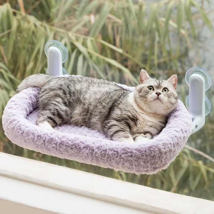 Șezlong pliabil pentru pisici EDAGNY, model plush, pentru plajă și privit - Șezlong pliabil pentru pisici, cu husă lavabilă și reversibilă - cadru robust din oțel, pentru o greutate de până la 15 kg, alb M