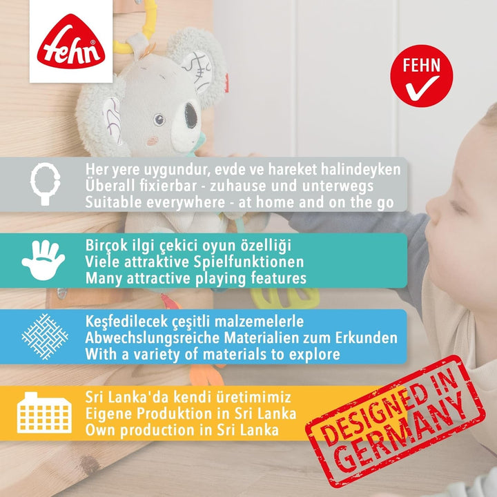 Jucărie Fehn Baby Koala - Jucărie pentru abilități motorii cu inel de fixare - Jucărie cu elemente de prindere - Jucărie pentru copii pentru mușcat, prindere și descoperire - Jucărie drăguță pentru bebeluși și copii mici de la 3+ luni Jucarii Bebe Naty Shop