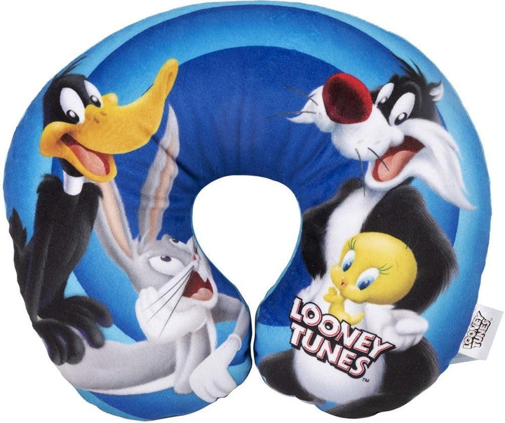 Warner Bros Looney Tunes pernă de gât pentru copii pentru fete, mașină de călătorie moale, Bugs Bunny, Daffy Duck, Silvestro Titti, confort, desene animate, albastru