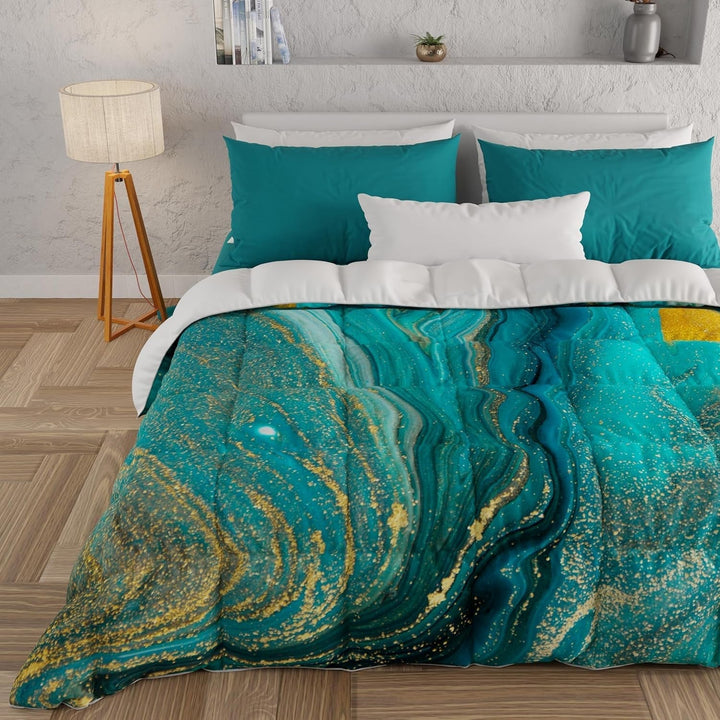 PETTI Artigiani Italiani - Plapumă de iarnă, Plapumă de iarnă, Plapumă simplă, Cu două fețe, Monocolor și imprimare digitală, 100% microfibră antialergică, Made in Italy Plapumi si pilote Naty Shop Marmură verde 160 X 190 Cm