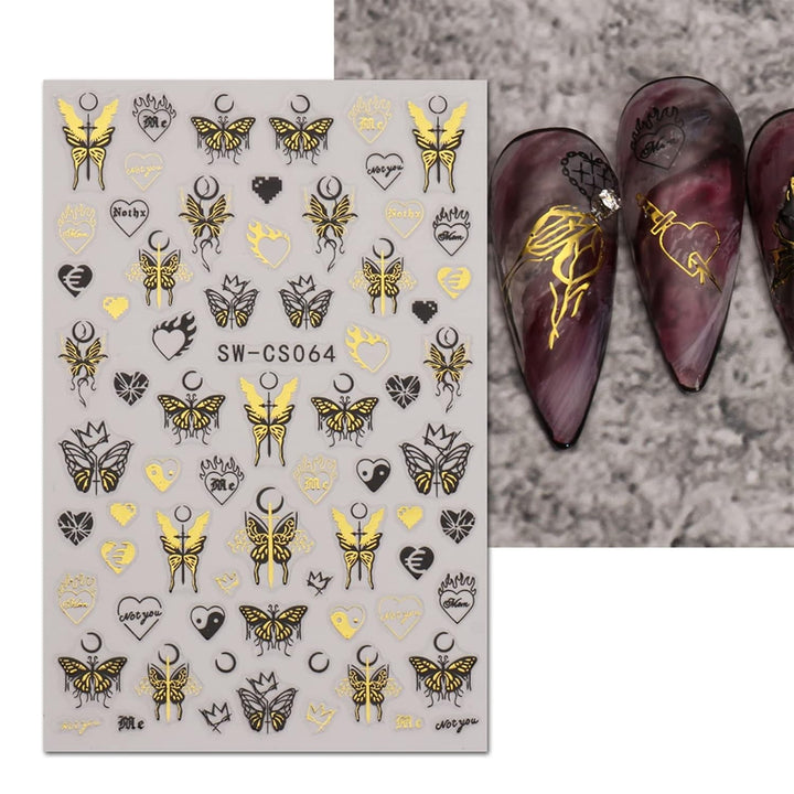 JMEOWIO Nagelsticker Schmetterling 9 Blatt Nail Art Sticker Selbstklebend Nagelaufkleber Mond Dekoration Nageldesign Zubehör