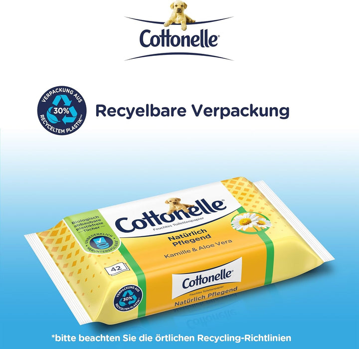 Șervețele umede, Îngrijire naturală - Mușețel și Aloe Vera, Biodegradabilă, Fără plastic, Reclosabilă, Pachet avantajos, 12 X 42 șervețele umede