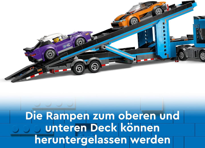 LEGO City Car Transporter cu mașină sport, set de 4 mașini de jucărie pentru băieți și fete de la 7 ani, cadou de Crăciun sau aniversare, 4 minifigurine pentru jocuri de rol 60408