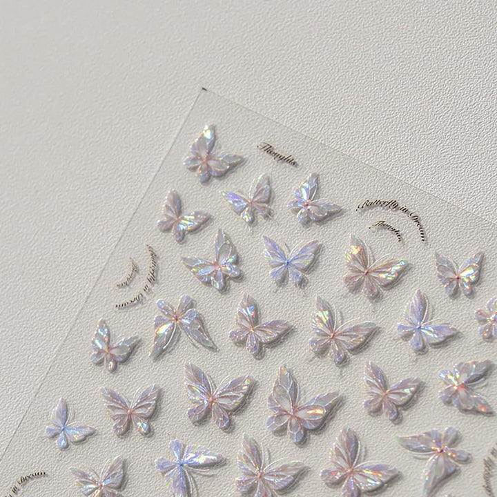 Glänzend Aurora Shell Schmetterling Nagelsticker Selbstklebend,Erleichterung Schmetterlinge Nail Sticker Rosa Laser Schmetterling Nagelaufkleber Für Frauen Nageldesign Zubehör Nagel Zubehör Nail Art