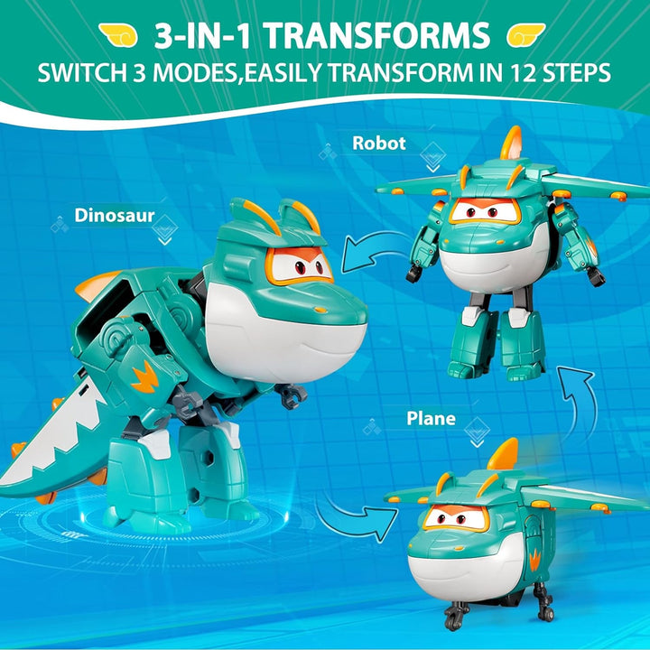 Super Wings 5" Transforming Characters 2-Pack Transforming Supercharged Jett + Tino, jucărie Transformer pentru băieți și fete de peste 3 ani, roșu