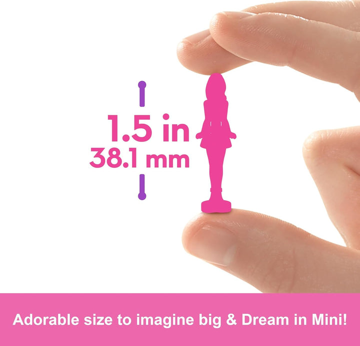 Barbie Mini Barbieland Set de 5 păpuși Fashionistas, Aprox. 3.8cm înălțime Mini păpuși în mâneci de ruj, set de colecție cu surprize (stilurile pot varia), JBD26