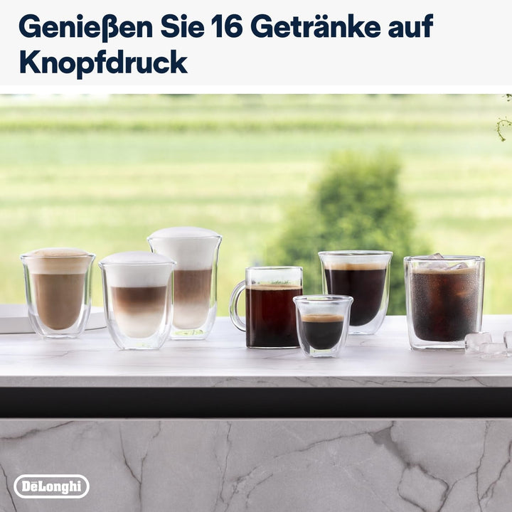 De'Longhi Rivelia EXAM440.55.W Aparat de cafea complet automat Cu sistem de lapte Lattecrema, container de boabe interschimbabil, 16 băuturi de cafea și lapte la apăsarea unui buton, funcție extra shot, ecran tactil de 3,5", alb