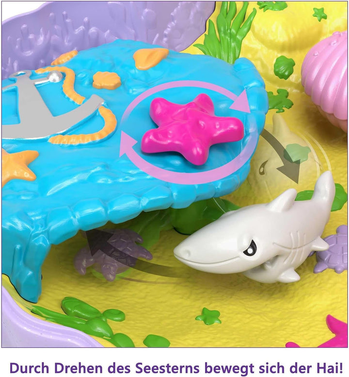 Sicriu Polly Pocket, sac de cochilie pentru înfășurat în jurul temei subacvatice, cu 2 păpuși și 1 submarin, jucărie sirenă Polly Pocket, jucărie de la 4 ani, GNH11