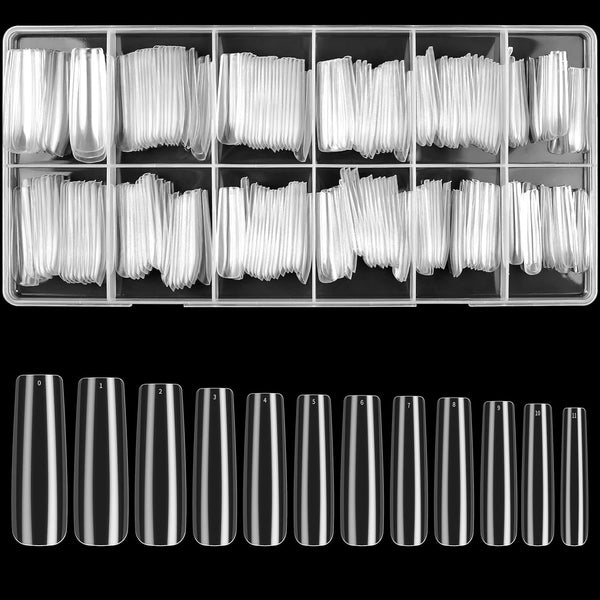 240 bucăți unghii artificiale transparente, vârfuri unghii false, unghii lungi cu acoperire completă, vârfuri unghii balerină, vârfuri unghii franceze cu acoperire completă pentru manichiură