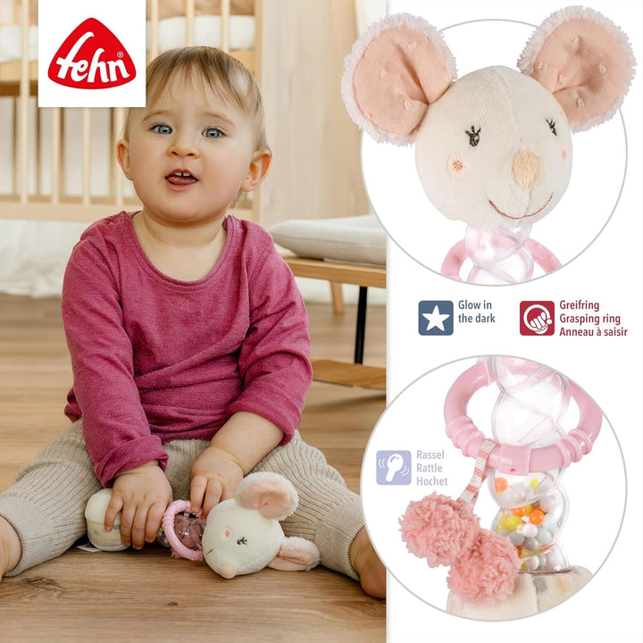 Fehn rainmaker mouse - jucărie pentru abilități motorii cu clopoțel pentru apucat și făcut zgomote - bățul cu clopoțel promovează în mod jucăuș simțurile și abilitățile motorii - pentru bebeluși și copii mici de la 0+ luni Jucarii Bebe Naty Shop