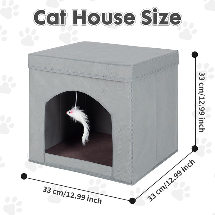 Pat pliabil pentru pisici sau pisoi de interior, scaun pliabil pentru pisici cu cub și peșteră, gri, 13 x 13 x 13 cm