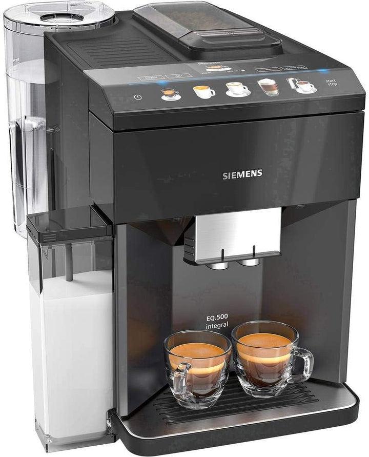 Aparat de cafea complet automat Siemens EQ500 Integral TQ513D01, Multe specialități de cafea, Spumă de lapte, Recipient de lapte integrat, Curățare automată cu abur, 1500 W, Argintiu / negru lăcuit pian