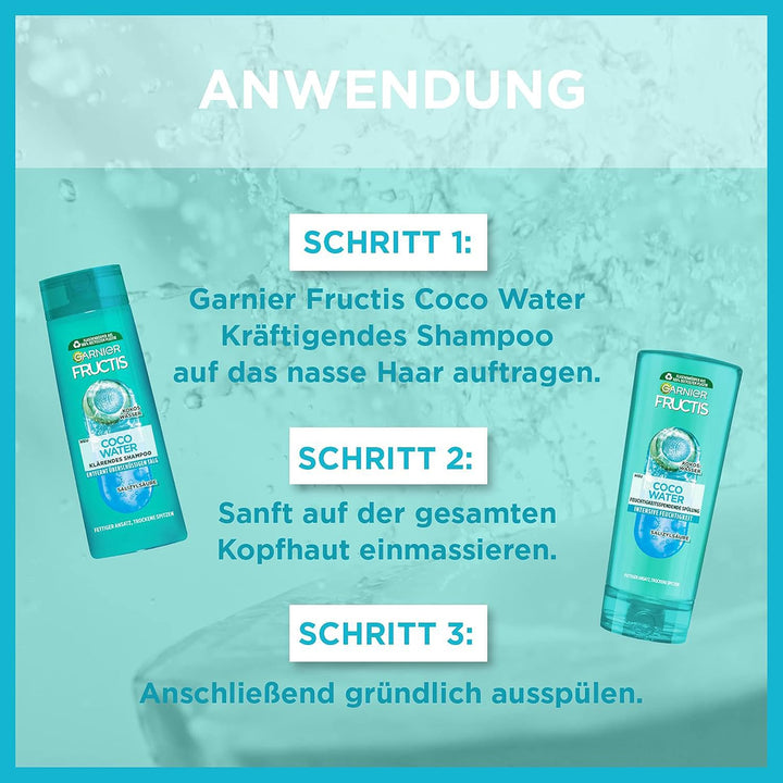 Garnier Klärendes Shampoo Gegen Einen Fettigen Haaransatz Und Trockene Spitzen, Mit Kokoswasser Für Kraftvolles Haar, Fructis Coco Water, 6 X 250 Ml