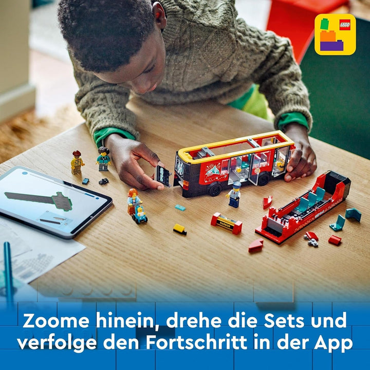 Autobuz cu două etaje LEGO City, autobuz de jucărie cu două etaje, set de vehicule pentru fete și băieți de la 7 ani, conține 5 figurine, inclusiv un bebeluș într-un cărucior 60407