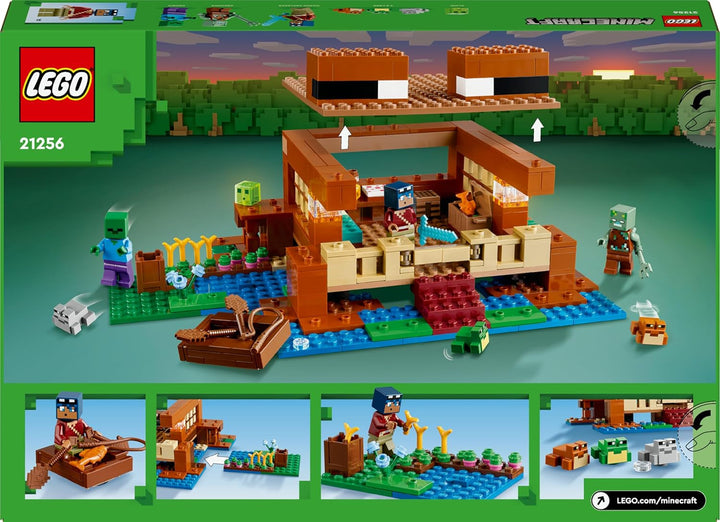 LEGO Minecraft The Frog House, casă de jucărie cu figuri, inclusiv zombie, slime și om înecat, plus accesorii precum barcă de jucărie și banc de lucru, cadou pentru băieți și fete de la 8 ani 21256