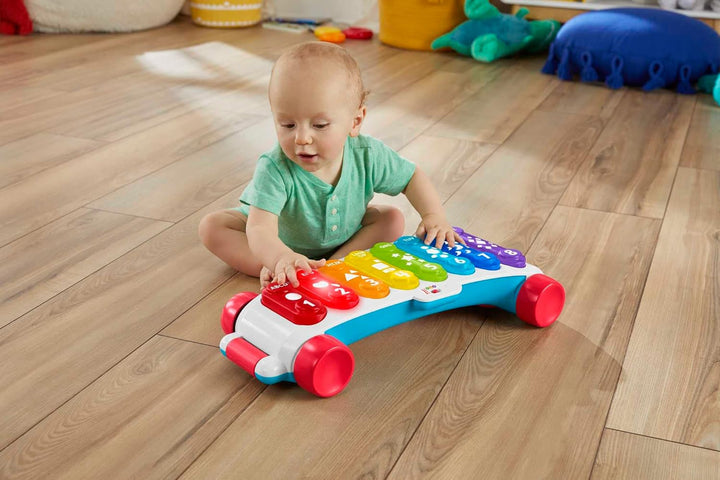 Fisher-Price Light-up gigant xilofon - instrument muzical electronic pentru a trage împreună cu melodii cu conținut de învățare, pentru copii, copii mici de la 9 luni, multicolor, versiune: franceză, HJK40 Jucarii Bebe Naty Shop