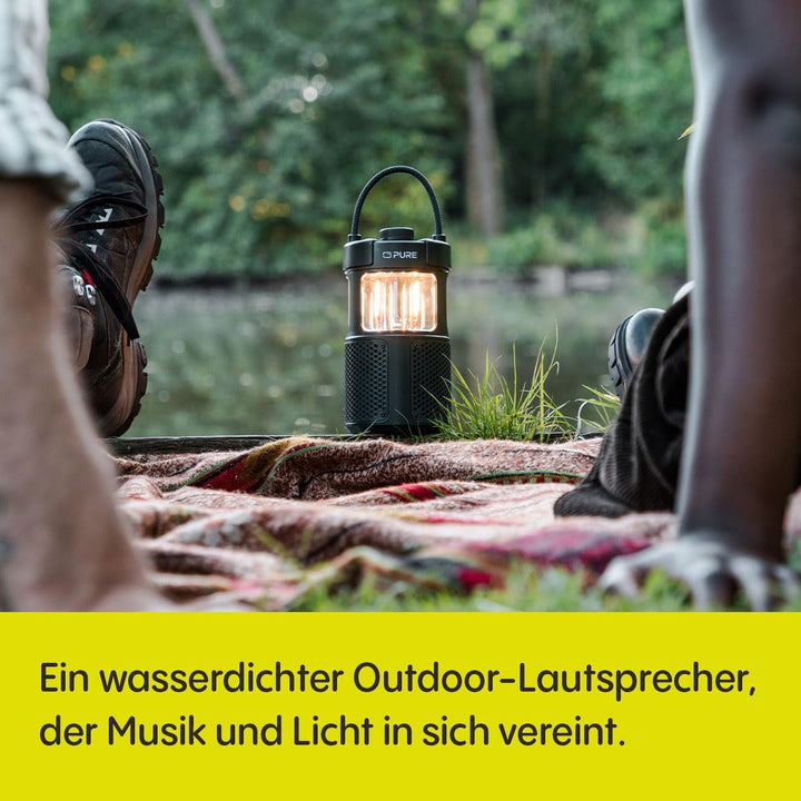 Difuzor de exterior Pure Woodland Glow cu lampă cu leduri (Bluetooth 5.3, sunet 360°, IPX6, portabil, baterie 14H - perfect pentru grădină și camping) Verde