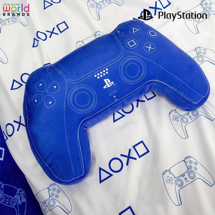 Character World: Pernă licențiată oficial în formă de controler Playstation, design de set de mână, pernă de pluș umplută | Perfect pentru dormitor sau decor de jocuri, albastru