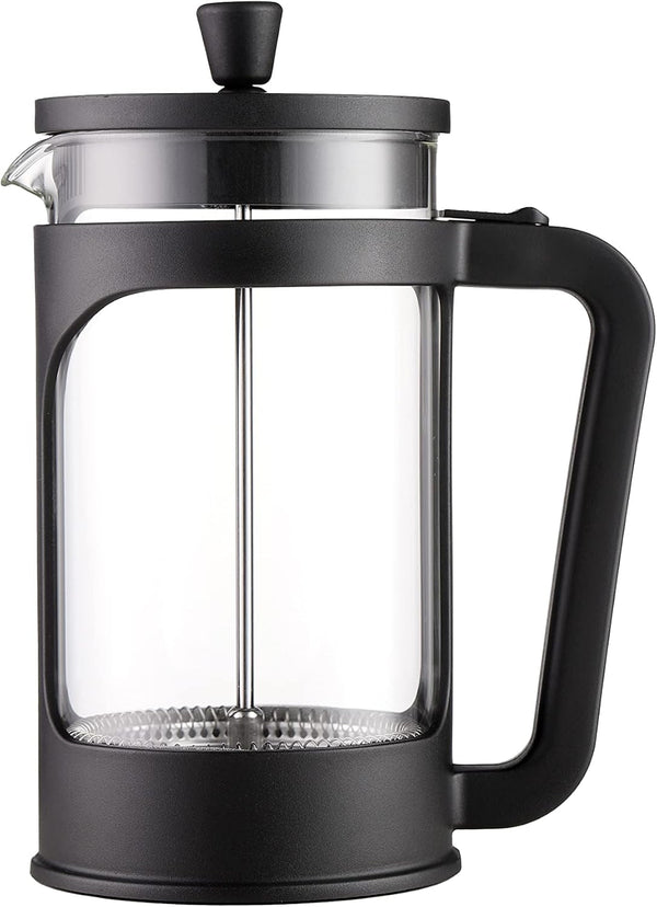 - Cafetieră/ceainic franțuzesc, 1 litru / 34 oz, sticlă borosilicată rezistentă la căldură, filtru din oțel inoxidabil și capac negru