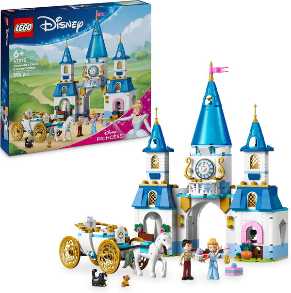 LEGO Ç€ Castelul prințesei Disney Cenușăreasa și trăsura trasă de cai, set pentru fete de la 6 ani, jucărie fantastică cu prințesa Cenușăreasa și prințul fermecător mini păpuși, idee de cadou pentru fanii Disney 43275
