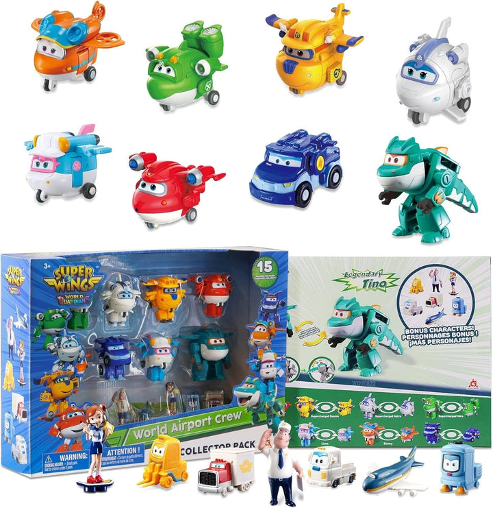 Super Wings Transform-A-Bots World Airport Crew - Seria 1 - Crew Collector's Pack - 15 figuri de jucărie - Figuri de 5,1 cm
