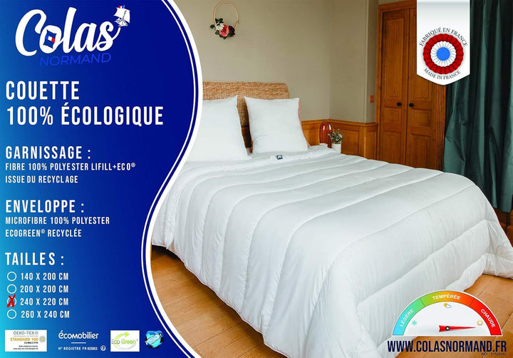COLAS NORMAND - Plapumă ecologică - caldă - 240 X 220 Cm - plic și umplutură din sticle reciclate - moale, mătăsoasă și confortabilă - fabricație atentă Plapumi si pilote Naty Shop