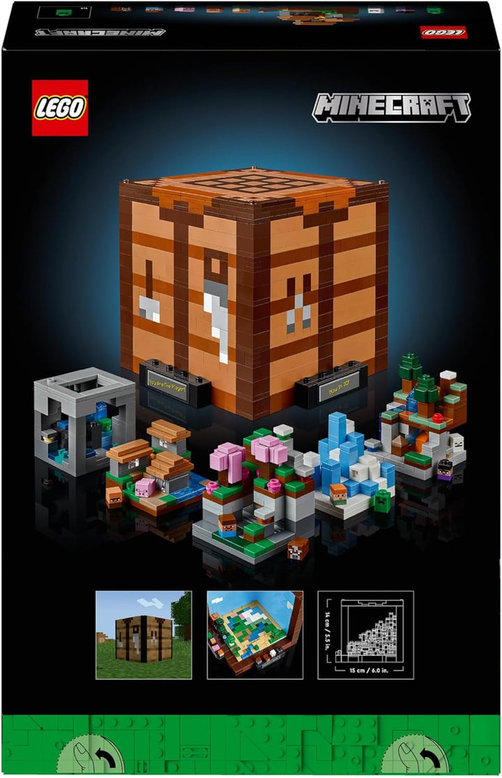 Set de construcție LEGO Minecraft The Workbench, set de jocuri video cu 8 figuri, inclusiv Steve, Alex, creaturi și biome, model aniversar 15, idee de cadou pentru adulți, bărbați și femei 21265