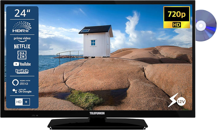 TELEFUNKEN XH24SN550MVD 24 Zoll Fernseher/Smart TV (HD Ready, HDR, Triple-Tuner, 12 Volt, Dvd-Player) - 6 Monate HD+ Inklusive [2023], Schwarz