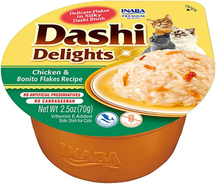 INABA Dashi Delights Hrană umedă pentru pisici 100% pui natural | Fără cereale, fără zahăr, fără arome artificiale, 86% umiditate | Tratamente premium pentru pisici în bulion 70 G (pachet de 6)