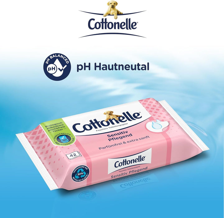 Șervețele umede, Sensitive Care - fără parfum, biodegradabilă, fără plastic, resigilabilă, pachet avantajos, 12 X 42 șervețele umede