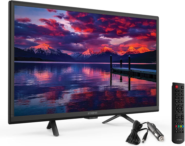 STRONG - 24 Zoll (60 Cm) HD Fernseher SRT24HE4023 - 12V Fernseher Ideal Für Wohnwagen, Wohnmobil - Triple-Tuner - 2 Hdmi-Anschlüsse (1 ARC), 1 Usb-Port, Mini-Av, Antennen-/Sat-Anschluss - Schwarz
