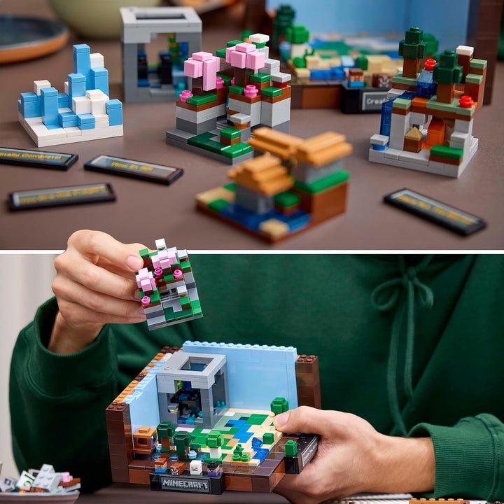 Set de construcție LEGO Minecraft The Workbench, set de jocuri video cu 8 figuri, inclusiv Steve, Alex, creaturi și biome, model aniversar 15, idee de cadou pentru adulți, bărbați și femei 21265