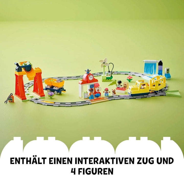 LEGO DUPLO Town Large Interactive Railway, jucărie de construcție pentru copii mici de la 3 ani, locomotivă Push & Go cu lumini și sunete, piese pentru șine, jucărie educativă pentru preșcolari 10428