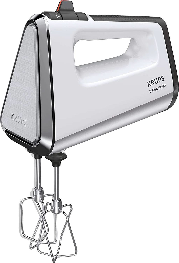 Krups GN9121 3 Mix 9000 Handmixer | 750 Watt | Geschwindigkeitsregler | Turbomodus | Auswurffunktion | Ergonomischer Griff | Inkl. Schneebesen, Knethaken, Pürierstab-Aufsatz, Messbecher | Weiß/Silber