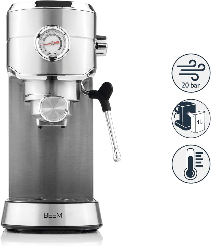 Beem Espresso Ultimate portafilter mașină din oțel inoxidabil în culoarea argint 20 bar, dimensiuni: 31.2Cm X 13.9Cm X 30.4Cm, 02032
