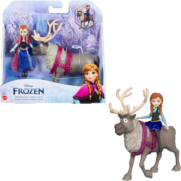 Mattel DISNEY The Ice Queen Anna & Sven - păpușă și figurină animal, inspirată de personajele animate, membre mobile, fustă și pelerină detașabile, pentru copii de la 3 ani, HLX03