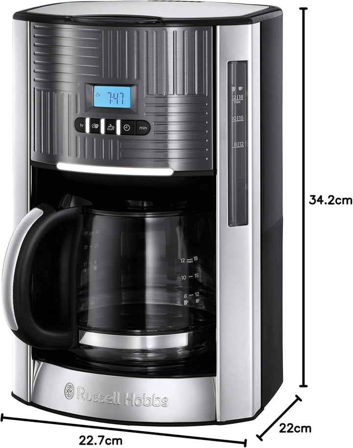 Russell Hobbs 25270-56 Geo Steel Cafetier digital din sticlă, 1000 W, oțel inoxidabil, 1,5 litri