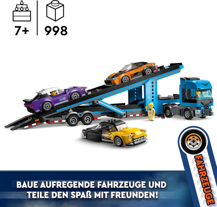 LEGO City Car Transporter cu mașină sport, set de 4 mașini de jucărie pentru băieți și fete de la 7 ani, cadou de Crăciun sau aniversare, 4 minifigurine pentru jocuri de rol 60408