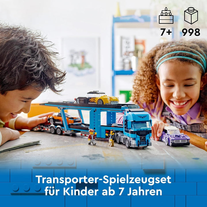LEGO City Car Transporter cu mașină sport, set de 4 mașini de jucărie pentru băieți și fete de la 7 ani, cadou de Crăciun sau aniversare, 4 minifigurine pentru jocuri de rol 60408